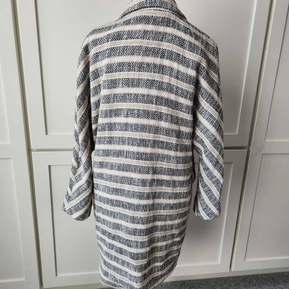 Zara Basic Trench Coat Striped Knit Lightweight With Pockets 3/4 Sleeves Small - Picture 3 of 15